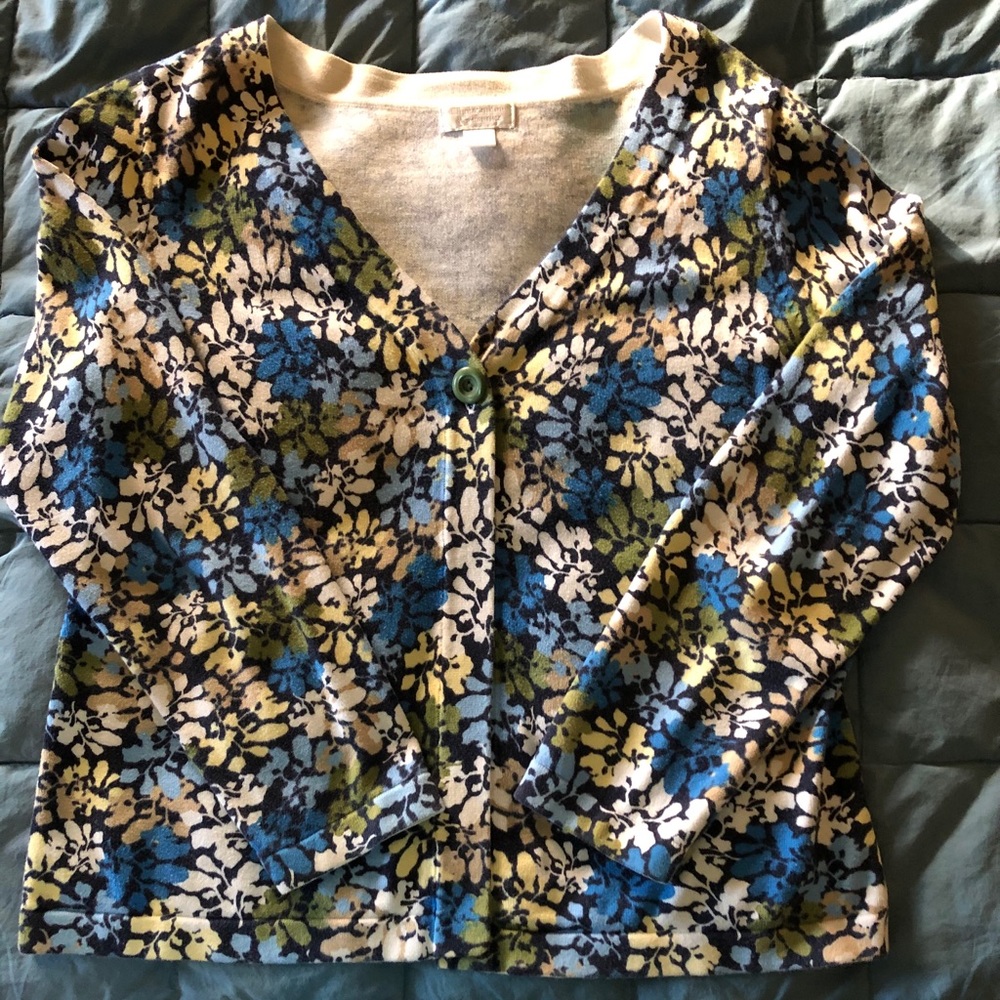 Christopher & Banks Sz LG Colorful Floral One Button Cardigan Sweater